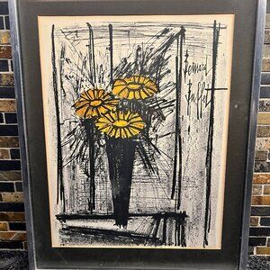 Bernard Buffet 'Flower' Original Framed Lithograph Print, Signed & Authenticated